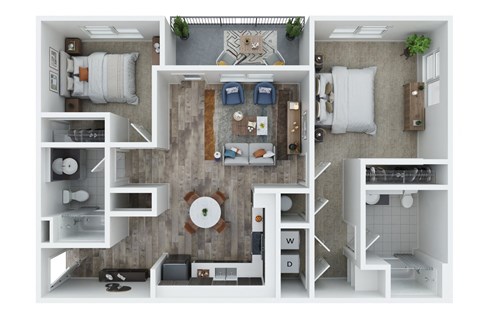 Floor plan for 2 beds, 2 baths, 995 sqft
